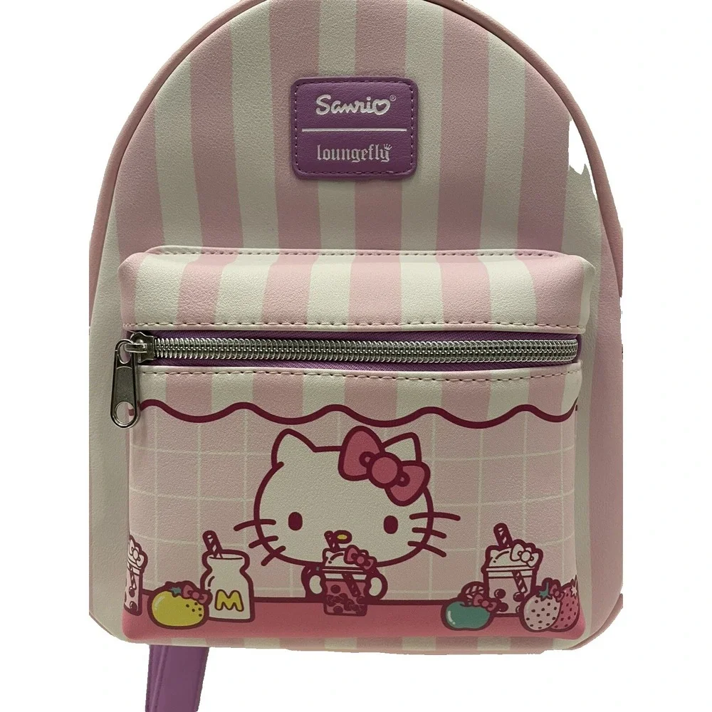 Sanrio Loungefly Cute Hello Kitty Pink Stripe Backpack Boba NWT Summer Bag Purse